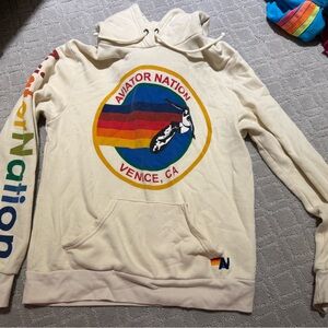 Aviator Nation Cream Hoodie with Multicolor Logo